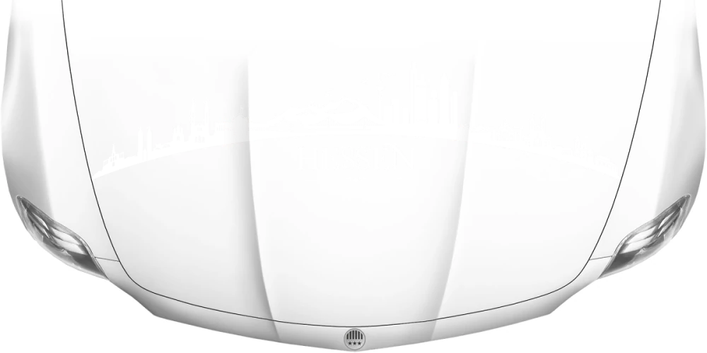 Motorhaubenaufkleber Skyline Hessen auf heller Motorhaube - Ansicht Farbauswahl