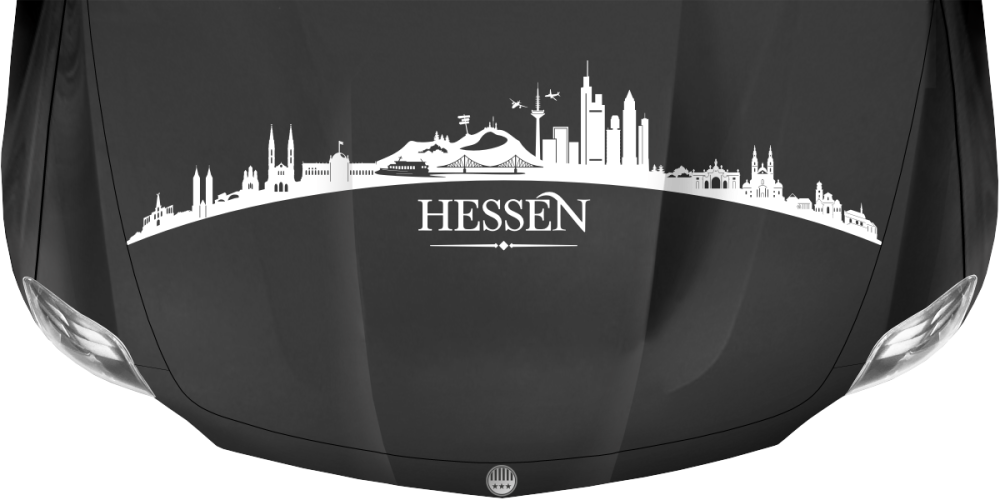 Motorhaubenaufkleber Skyline Hessen auf dunkler Motorhaube - Ansicht Farbauswahl