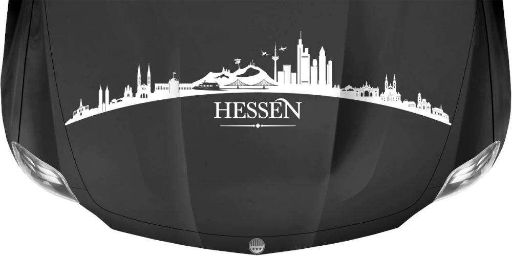 Motorhaubenaufkleber Skyline Hessen auf dunkler Motorhaube - Ansicht Farbauswahl