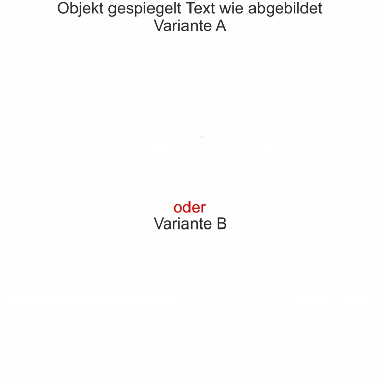 Motorhaubenaufkleber Skyline Hessen - gespiegelt - Text wie abgebildet - Ansicht Farbauswahl - Varianten A und B