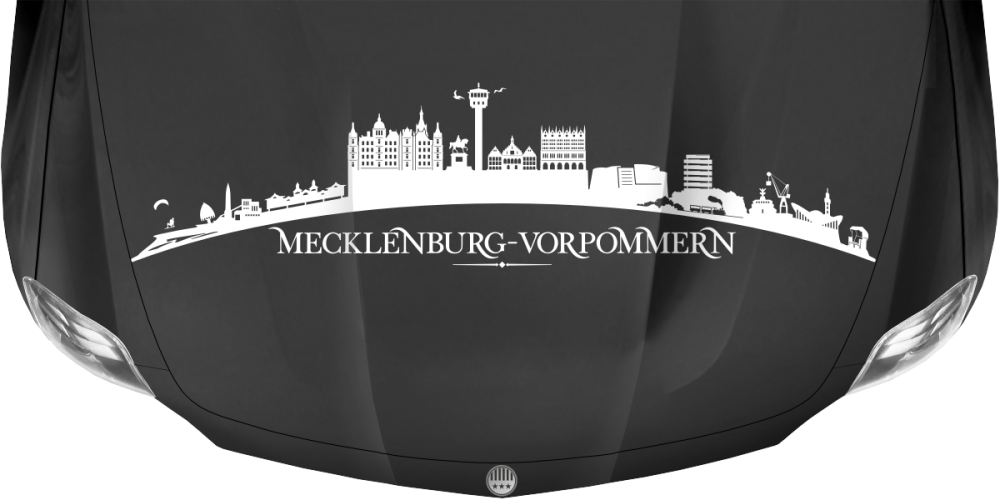 Motorhaubenaufkleber Skyline Mecklenburg-Vorpommern auf dunkler Motorhaube - Ansicht Farbauswahl