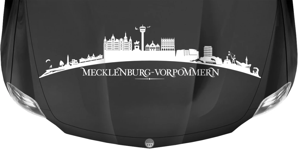 Motorhaubenaufkleber Skyline Mecklenburg-Vorpommern auf dunkler Motorhaube - Ansicht Farbauswahl