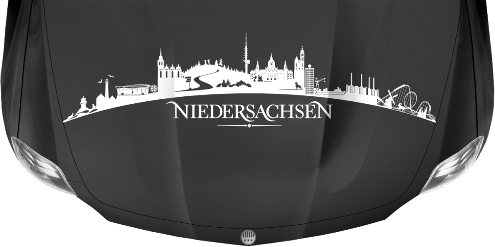 Motorhaubenaufkleber Skyline Niedersachsen auf dunkler Motorhaube - Ansicht Farbauswahl