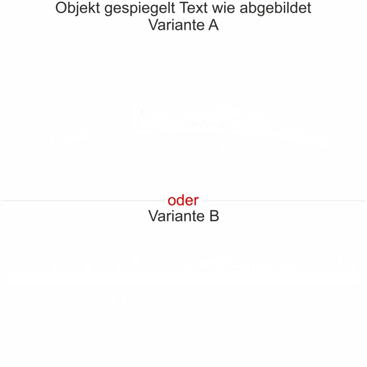 Motorhaubenaufkleber Skyline Niedersachsen - gespiegelt - Text wie abgebildet - Ansicht Farbauswahl - Varianten A und B