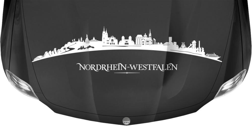 Motorhaubenaufkleber Skyline Nordrhein-Westfalen auf dunkler Motorhaube - Ansicht Farbauswahl