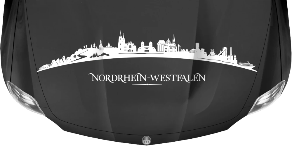 Motorhaubenaufkleber Skyline Nordrhein-Westfalen auf dunkler Motorhaube - Ansicht Farbauswahl