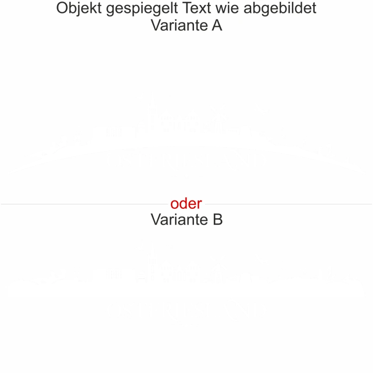 Motorhaubenaufkleber Skyline Ostfriesland - gespiegelt - Text wie abgebildet - Ansicht Farbauswahl - Varianten A und B