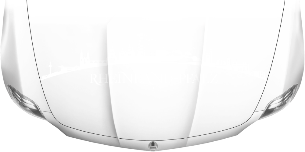 Motorhaubenaufkleber Skyline Rheinland-Pfalz auf heller Motorhaube - Ansicht Farbauswahl