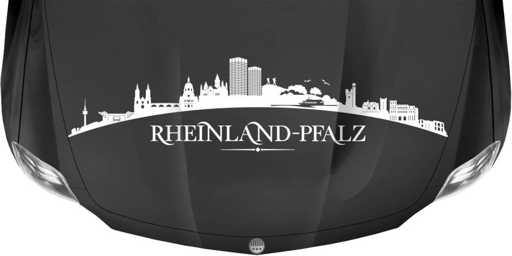 Motorhaubenaufkleber Skyline Rheinland-Pfalz auf dunkler Motorhaube - Ansicht Farbauswahl