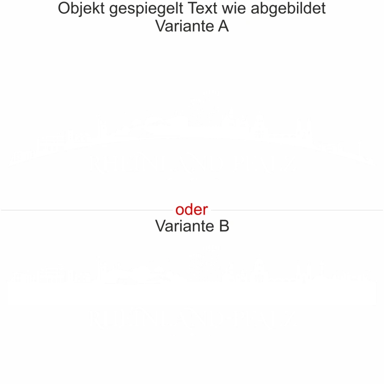 Motorhaubenaufkleber Skyline Rheinland-Pfalz - gespiegelt - Text wie abgebildet - Ansicht Farbauswahl - Varianten A und B