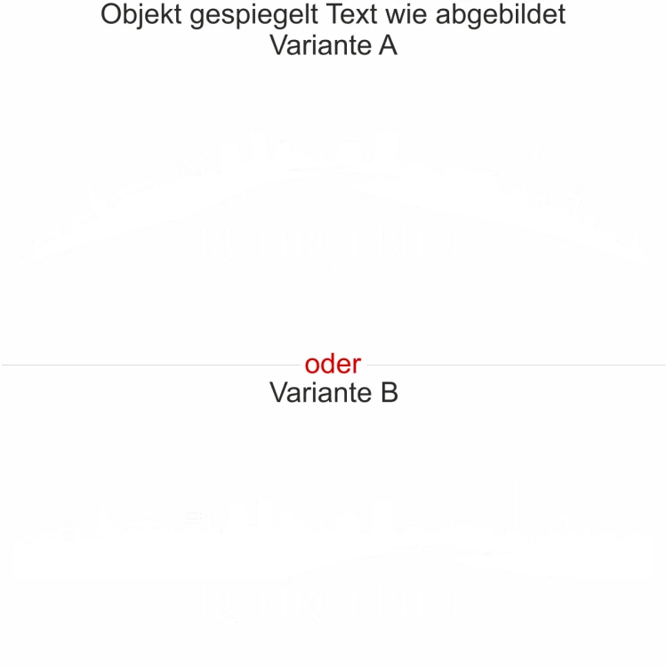 Motorhaubenaufkleber Skyline Ruhrgebiet - gespiegelt - Text wie abgebildet - Ansicht Farbauswahl - Varianten A und B