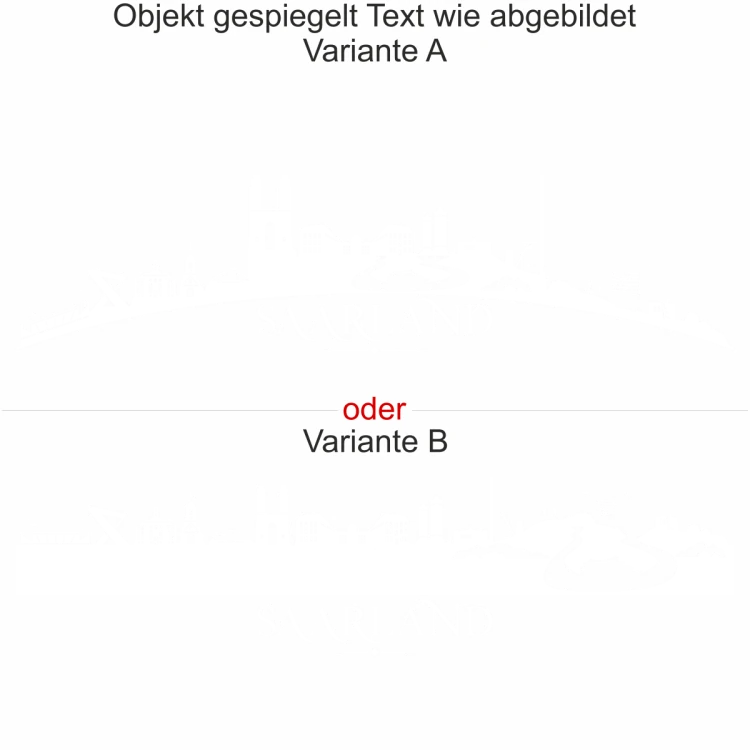 Motorhaubenaufkleber Skyline Saarland - gespiegelt - Text wie abgebildet - Ansicht Farbauswahl - Varianten A und B