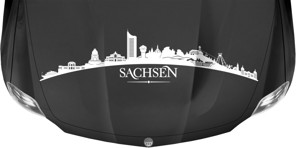 Motorhaubenaufkleber Skyline Sachsen auf dunkler Motorhaube - Ansicht Farbauswahl