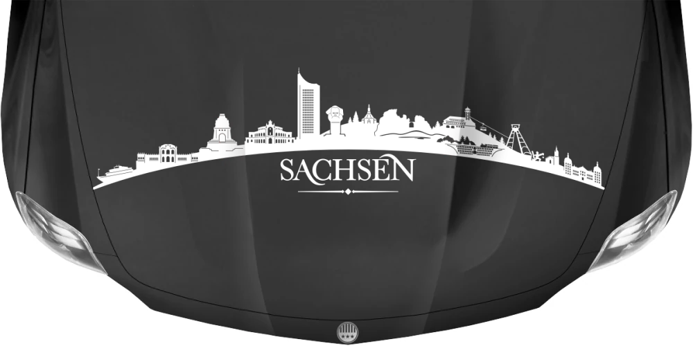 Motorhaubenaufkleber Skyline Sachsen auf dunkler Motorhaube - Ansicht Farbauswahl