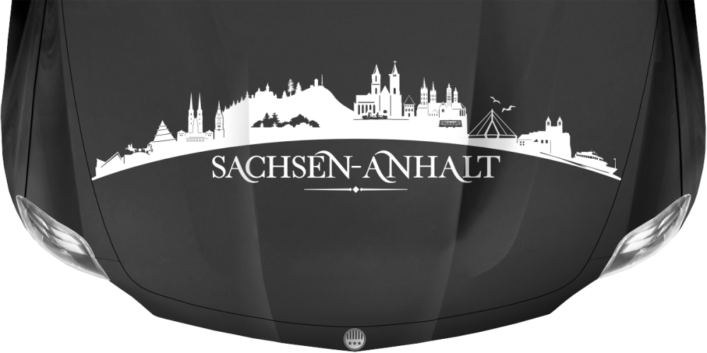 Motorhaubenaufkleber Skyline Sachsen-Anhalt auf dunkler Motorhaube - Ansicht Farbauswahl