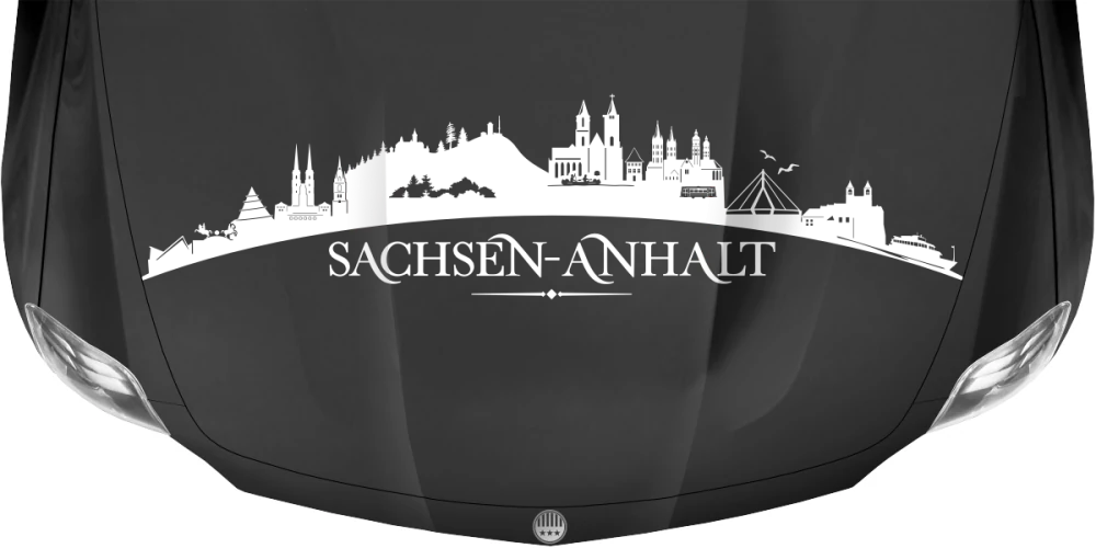 Motorhaubenaufkleber Skyline Sachsen-Anhalt auf dunkler Motorhaube - Ansicht Farbauswahl
