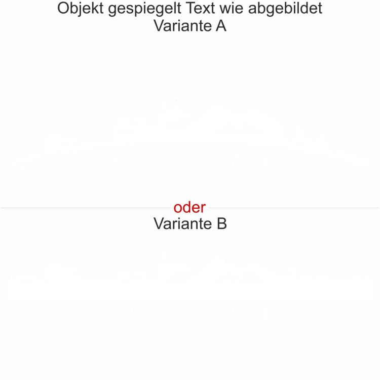 Motorhaubenaufkleber Skyline Sachsen-Anhalt - gespiegelt - Text wie abgebildet - Ansicht Farbauswahl - Varianten A und B