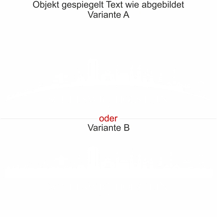Motorhaubenaufkleber Skyline Schleswig-Holstein - gespiegelt - Text wie abgebildet - Ansicht Farbauswahl - Varianten A und B