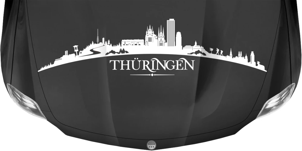 Motorhaubenaufkleber Skyline Thüringen auf dunkler Motorhaube - Ansicht Farbauswahl