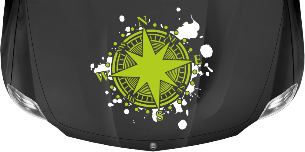 Autofolie für die Motorhaube mit Kompass auf dunkler Motorhaube