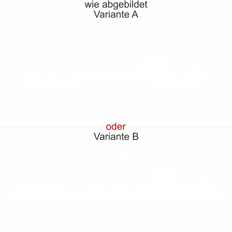 Düsseldorfer Skyline als Aufkleber für die Motorhaube - Ansicht Ausrichtung mit Farbauswahl und Variante