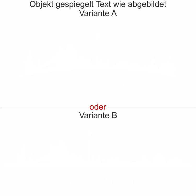 Düsseldorfer Skyline als Aufkleber für die Motorhaube - Ansicht Ausrichtung mit Farbauswahl und Variante