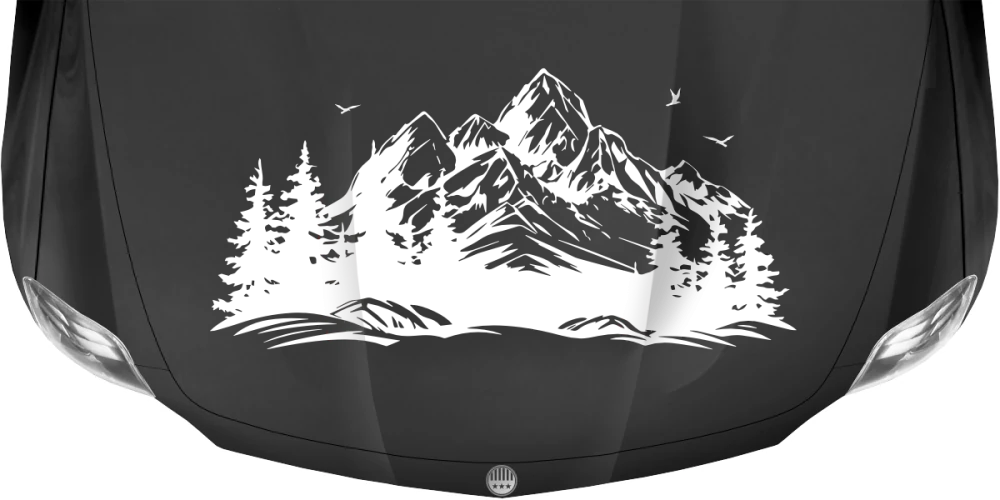 Motorhaubensticker Vögel im Hochgebirge auf dunkler Motorhaube - Ansicht Farbauswahl