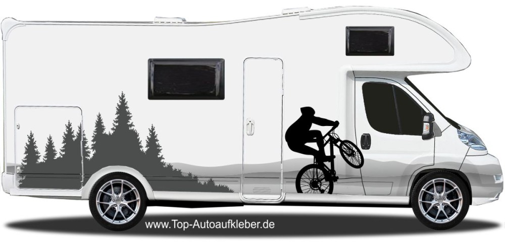 Mountainbike in den Bergen Camper Aufkleber | Set für beide Fahrzeugseiten