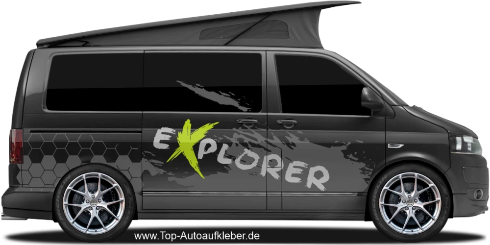 Polygon Dekor auf schwarzem Campervan