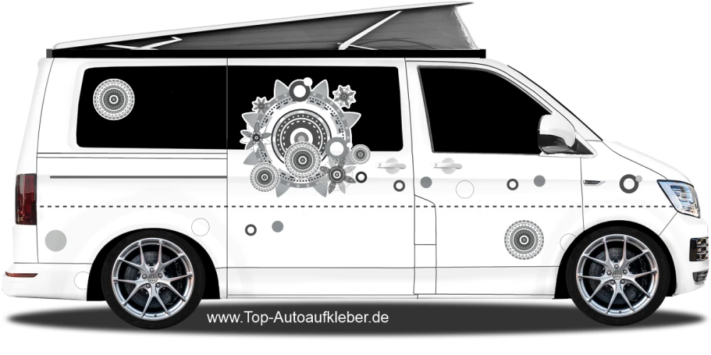 Reisemobil Aufkleber Kreisdekor auf hellem Campervan - Ansicht Farbauswahl