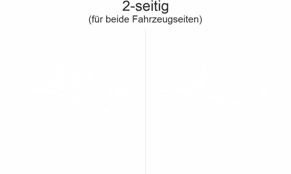 Seitenaufkleber Eigenes Motiv einfarbig auf hellem Kastenwagen - Ansicht Beispielbild mit Farbauswahl zweiseitig für beide Fahrzeugseiten