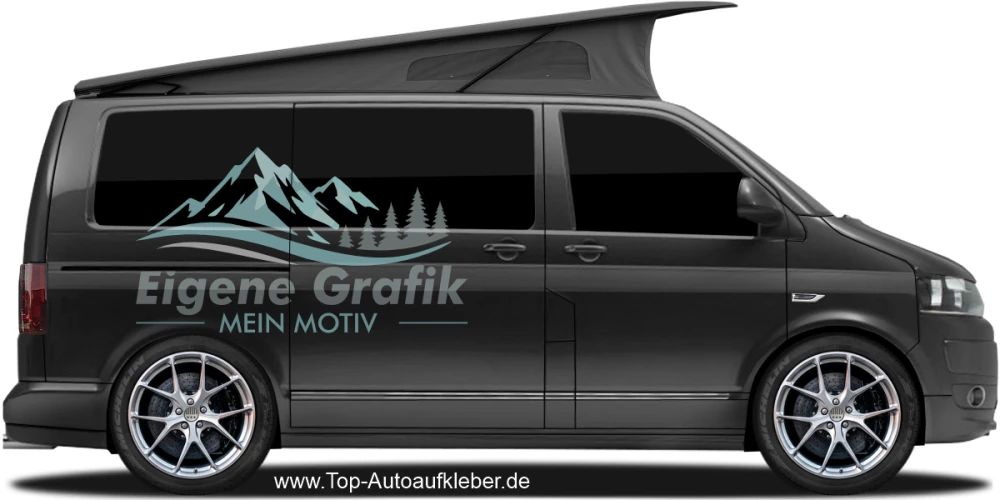 Seitenaufkleber Eigenes Motiv mehrfarbig auf dunklem Camper
