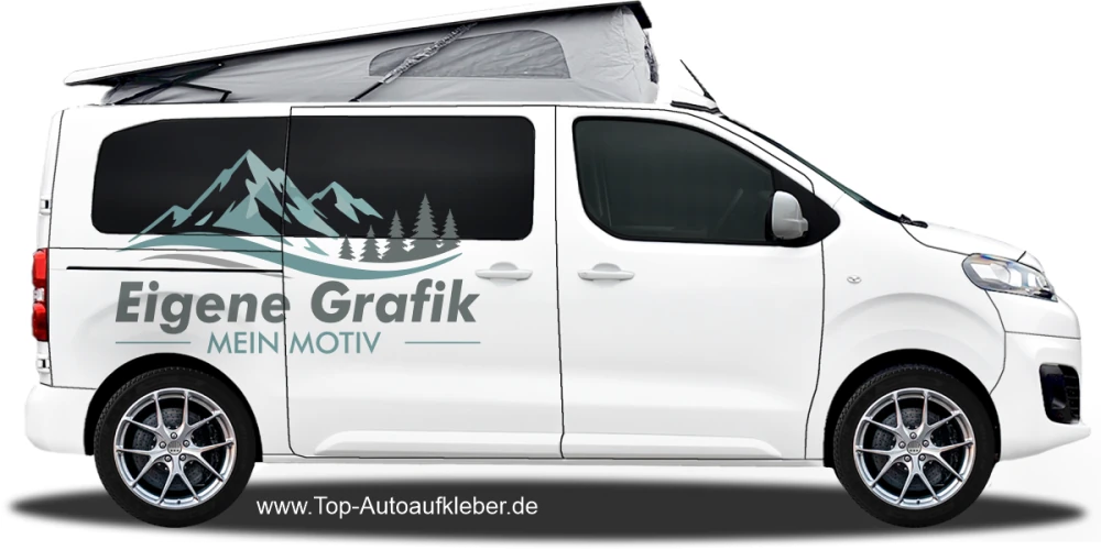 Seitenaufkleber Eigenes Motiv mehrfarbig auf hellem Camper