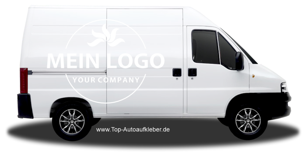 Seitenaufkleber Firmenlogo einfarbig auf hellem Lieferwagen - Ansicht Farbauswahl