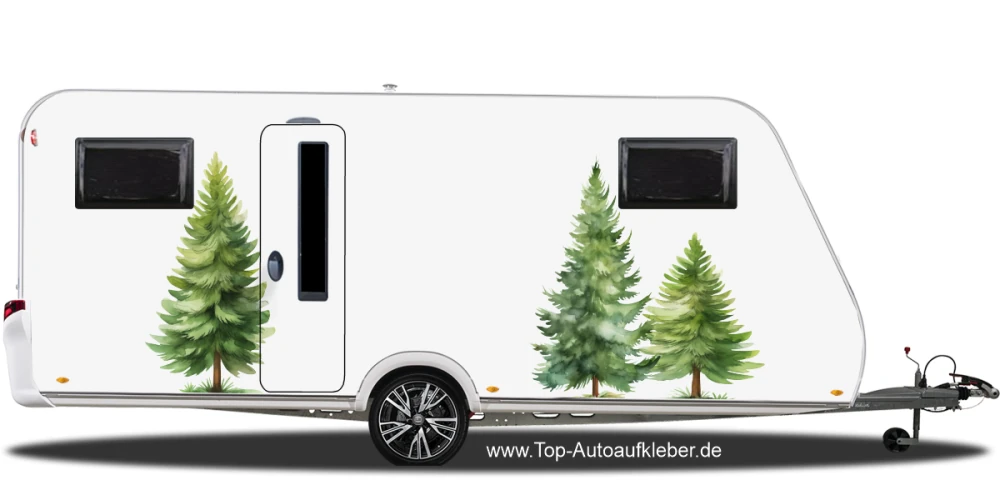 Seitenaufkleber Set Tannen auf Wohnwagen