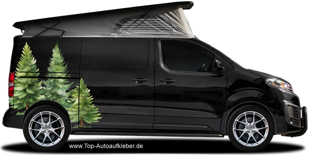 Seitenaufkleber Set Tannen auf dunklen campervan