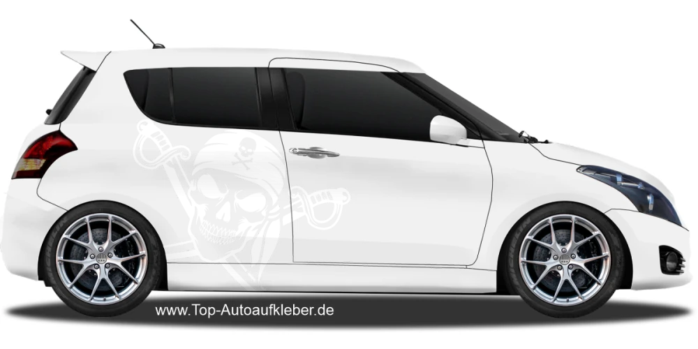 Seitenaufkleber Totenkopf mit gekreuzten Schwertern auf pkw - Ansicht Farbauswahl