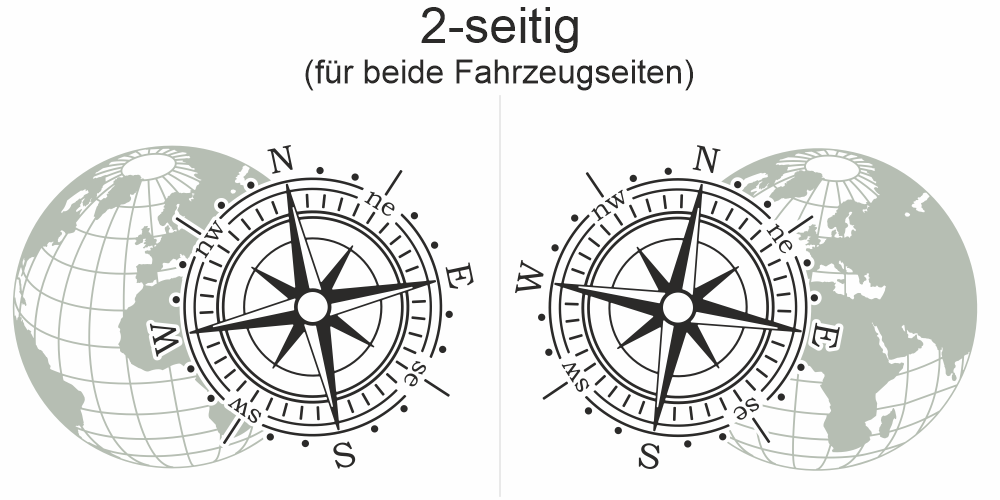 Seitenaufkleber Windrose mit Weltkugel | Set für beide Fahrzeugseiten