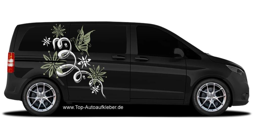 Seitendekor Ornament + Schmetterling auf dunklem Campervan