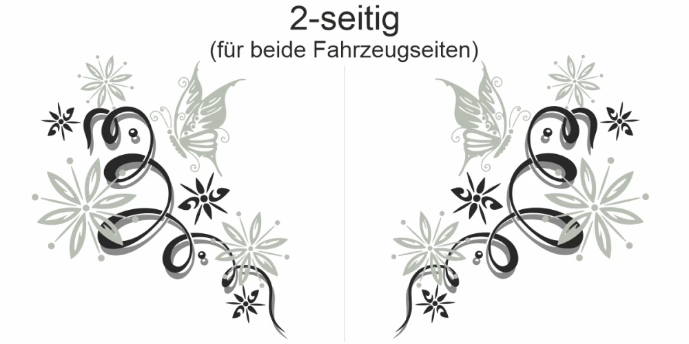 Seitendekor Ornament + Schmetterling   - Ansicht zweiseitig für beide Fahrzeugseiten