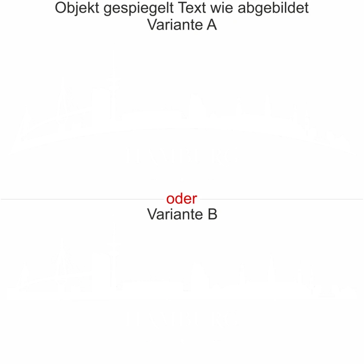 Hamburger Skyline als Aufkleber für die Motorhaube - Ansicht Ausrichtung mit Farbauswahl und Variante