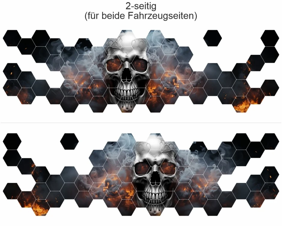 Totenkopfdekor in Flammen - Ansicht für beide Fahrzeugseiten