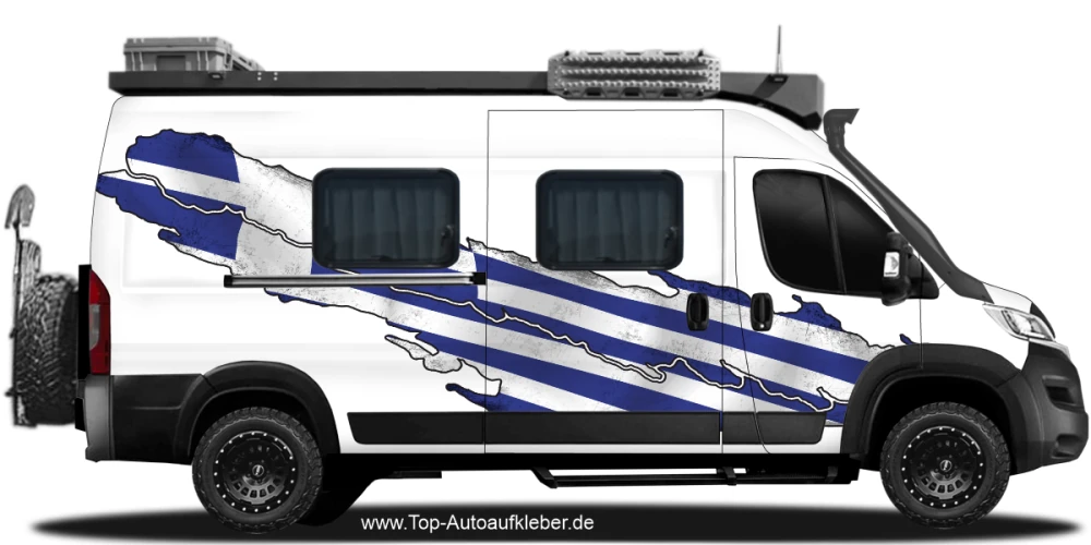 Wohnmobil Aufkleber Flagge Griechenlands auf Fahrzeugseite von Kastenwagen