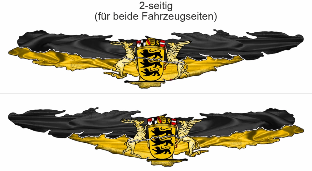 Die Flagge Baden-Württembergs zum Aufkleben - Ansicht zweiseitig für beide Fahrzeugseiten