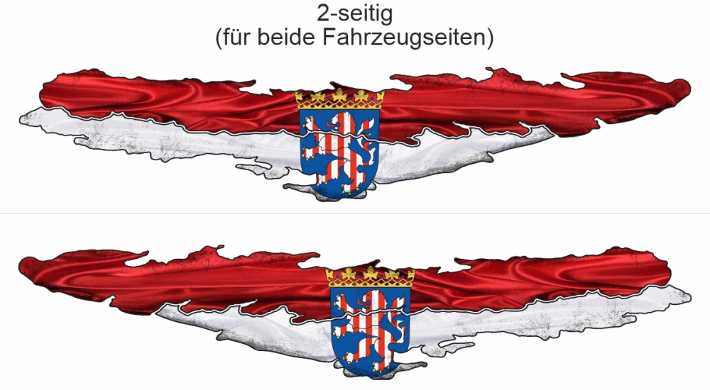 Die Flagge Hessens zum Aufkleben - Ansicht zweiseitig für beide Fahrzeugseiten