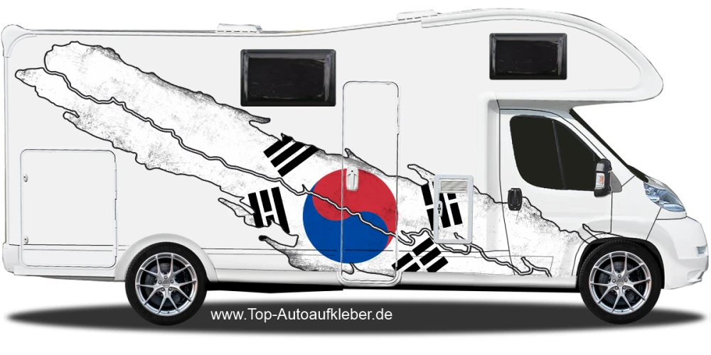 Wohnmobil Aufkleber Flagge von Südkorea auf Fahrzeugseite von Wohnmobil