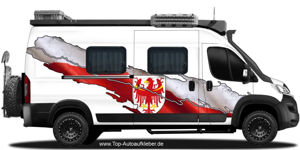 Wohnmobil Aufkleber Südtirol auf Fahrzeugseite von Kastenwagen