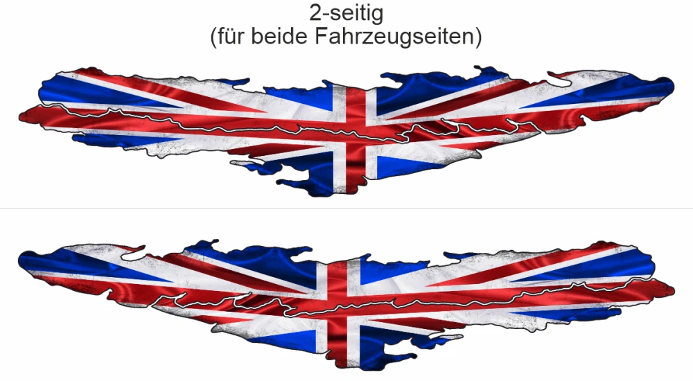 Die Flagge von England als Aufkleber - Ansicht zweiseitig für beide Fahrzeugseiten