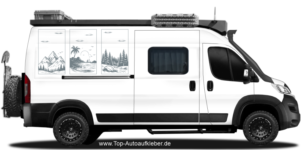 Wohnmobilaufkleber Berge und Meer | Set für beide Fahrzeugseiten