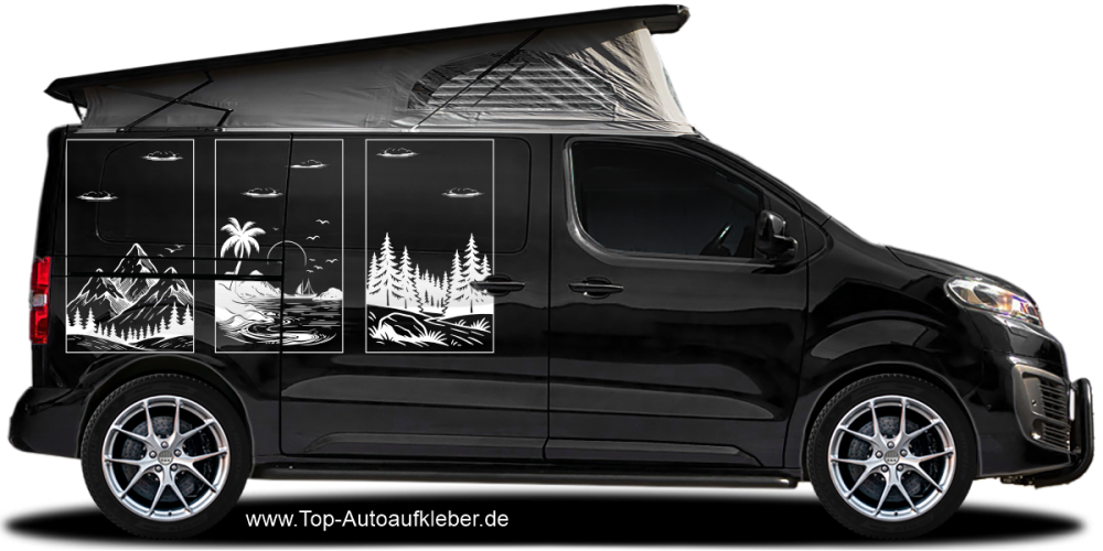 Wohnmobilaufkleber Berge und Meer | Set für beide Fahrzeugseiten